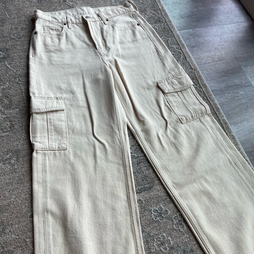 Cream wide leg Cargo Pants